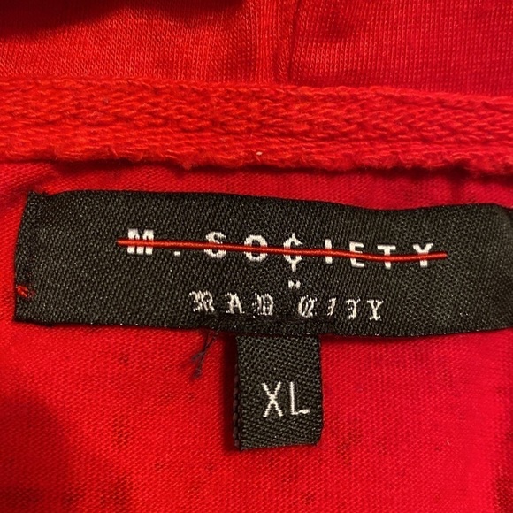 M Society Hoodie S/S Zip Sides Red Black Size XL - Picture 7 of 8